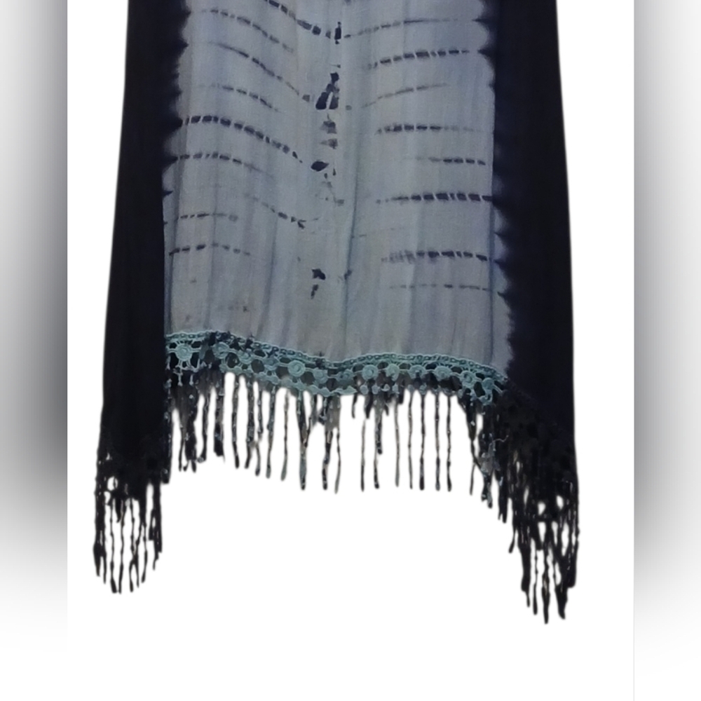 Blue Island - NWOT Hi/Lo Tie-Dye Beach Dress W/Crochet Fringe, Criss Cross Back - Picture 8 of 8